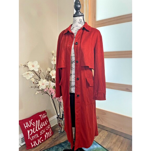 Zara Trf Women's Small/M Full Length Coat Fall Orange Color Long Sleeves Pockets - Picture 2 of 8